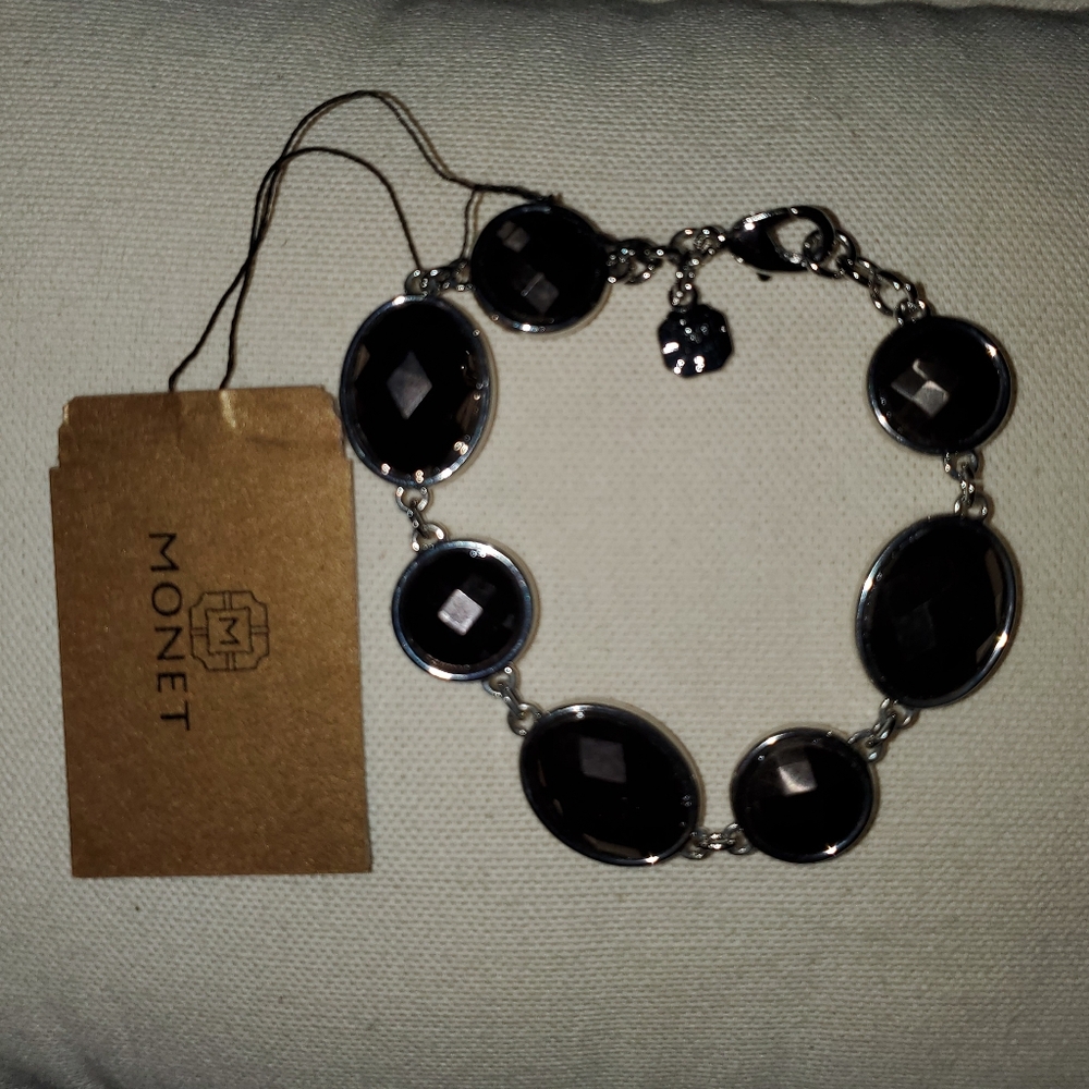 NWT Monet Faux Black Onyx and Silver Bracelet